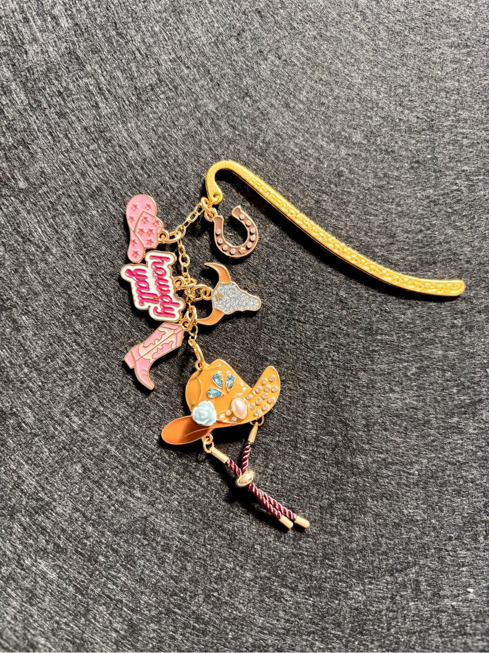 Western Charm Enamel Bookmark with Pink & Gold Accents